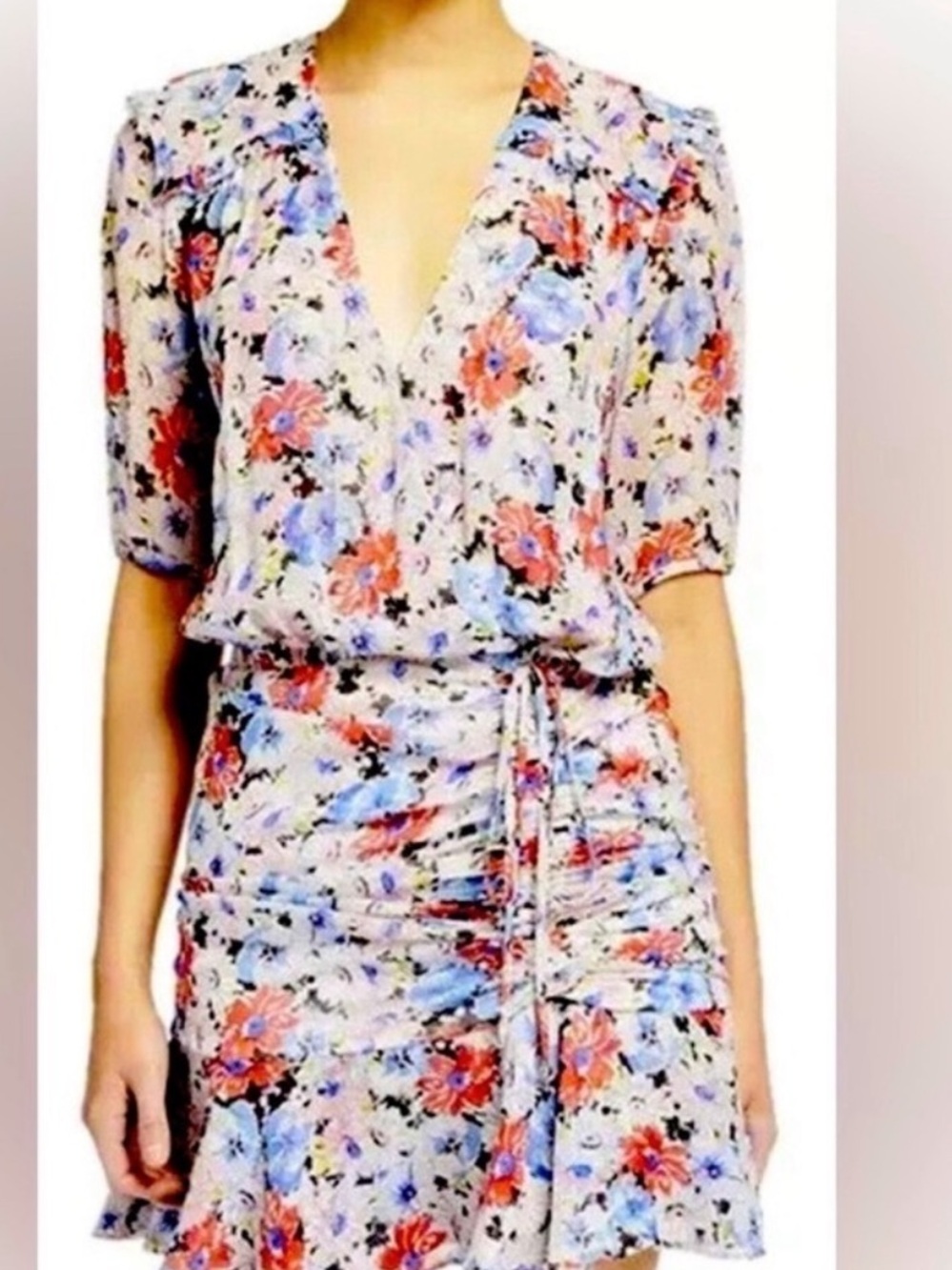 Veronica Beard Floral Mini Dress in White, Pink & Blue